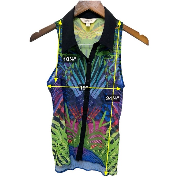 Decree | Sleeveless Button-Down Blouse – Colorful Tropical Jungle Print (Size M) - Picture 6 of 9